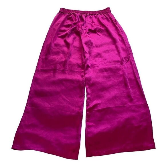 DREW By Anthropologie NWT Eva Wide Leg HW 90s Party Pants Baggy Satin In Berry M - Picture 3 of 7